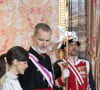 Des parents très fiers de leur fille dans son nouveau rôle.
Le roi Felipe VI, la reine Letizia d'Espagne et la princesse Leonor lors de la réception militaire de Pâques au Palais Royal, le 6 janvier 2024 à Madrid, Espagne, le 6 janvier 2024. 