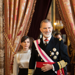 Le roi Felipe VI, la reine Letizia d'Espagne et la princesse Leonor lors de la réception militaire de Pâques au Palais Royal, le 6 janvier 2024 à Madrid, Espagne, le 6 janvier 2024. 