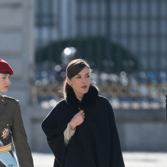 Le roi Felipe VI, la reine Letizia d'Espagne et la princesse Leonor lors de la réception militaire de Pâques au Palais Royal, le 6 janvier 2024 à Madrid, Espagne, le 6 janvier 2024. 