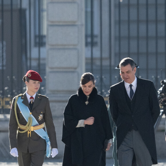 Le roi Felipe VI, la reine Letizia d'Espagne et la princesse Leonor lors de la réception militaire de Pâques au Palais Royal, le 6 janvier 2024 à Madrid, Espagne, le 6 janvier 2024. 