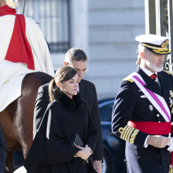 Le roi Felipe VI, la reine Letizia d'Espagne et la princesse Leonor lors de la réception militaire de Pâques au Palais Royal, le 6 janvier 2024 à Madrid, Espagne, le 6 janvier 2024. 