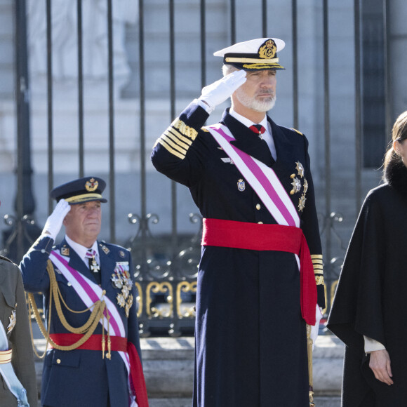 Le roi Felipe VI, la reine Letizia d'Espagne et la princesse Leonor lors de la réception militaire de Pâques au Palais Royal, le 6 janvier 2024 à Madrid, Espagne, le 6 janvier 2024. 