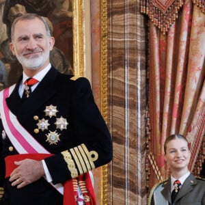 Le roi Felipe VI d'Espagne et la princesse Leonor lors de la réception militaire de Pâques au Palais Royal, le 6 janvier 2024 à Madrid, Espagne, le 6 janvier 2024. 