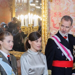 Le roi Felipe VI, la reine Letizia d'Espagne et la princesse Leonor lors de la réception militaire de Pâques au Palais Royal, le 6 janvier 2024 à Madrid, Espagne, le 6 janvier 2024. 