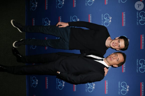 Exclusif - No web - No blog - Gad Elmaleh avec son fils Noé lors du photocall du spectacle de Gad Elmaleh "Oh My Gad" au "Carnegie Hall" à New York, le 11 février 2017. © Dominique Jacovides/Bestimage  No Web No Blog - Belgium and Switzerland Exclusive - Germany call for price - Celebrities at the photocall of Gad Elmaleh's show "Oh My Gad" held at the "Carnegie Hall" in New York. February 11th, 2017.