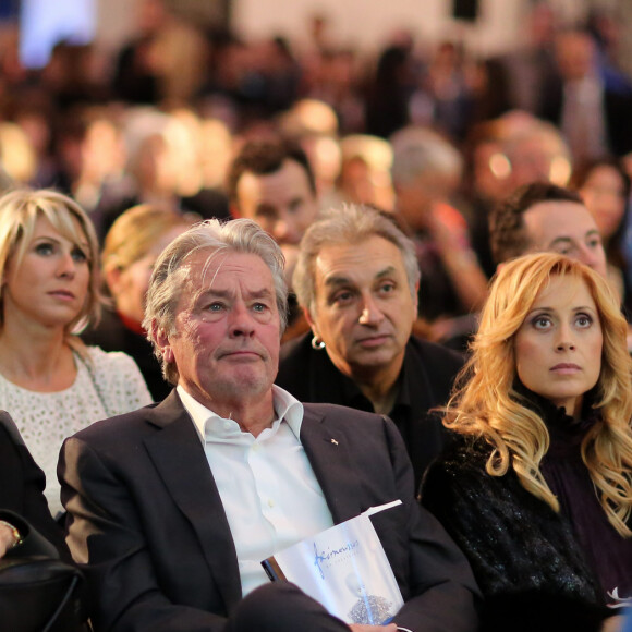 Exclusif - Alain Delon, Lara Fabian Paris le 3 decembre 2012 Vente aux encheres des Frimousses de createurs, au Petit Palais, au profit de l'UNICEF.