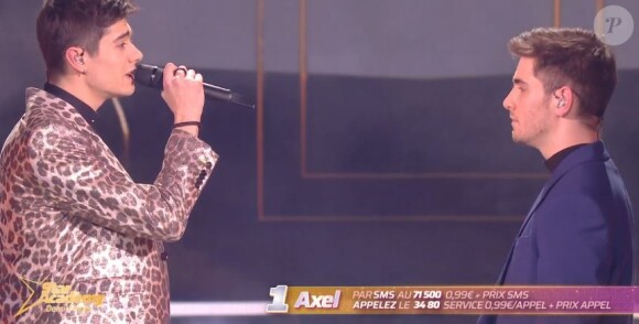 Axel face à Julien lors du prime de la "Star Academy 2023", le 20 janvier 2024, sur TF1