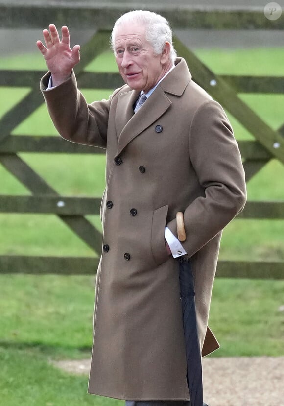 Le roi Charles III d'Angleterre - Les membres de la famille royale britannique lors de la messe dominicale en l'église St-Mary Magdalene à Sandringham, le 7 janvier 2024. 