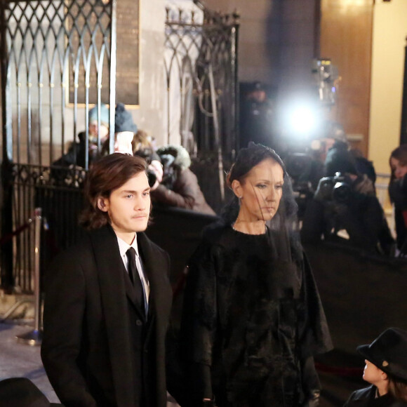 Céline Dion, ses enfants René-Charles Angélil, les jumeaux Nelson Angélil et Eddy Angélil - Sorties des obsèques nationales de René Angélil en la Basilique Notre-Dame de Montréal, le 22 janvier 2016. © Dominique Jacovides/Bestimage