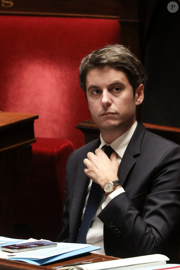 Le Premier ministre, Gabriel Attal - Séance de questions au gouvernement à l'assemblée nationale, Paris, le 23 janvier 2024 © Stéphane Lemouton / Bestimage