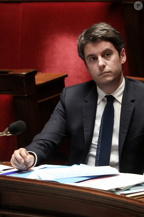 Le Premier ministre, Gabriel Attal - Séance de questions au gouvernement à l'assemblée nationale, Paris, le 23 janvier 2024 © Stéphane Lemouton / Bestimage