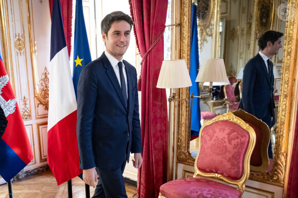 Gabriel Attal, Premier ministre, reçoit son homologue du Cambodge Hun Manet pour une réunion de travail à Matignon à Paris, le 19 janvier 2024. © Eric Tschaen / Pool / Bestimage