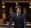 Faisant preuve d'autodérision ou perdant son temps avec une vidéo Instagram, selon les points de vue
Discours de politique générale du Premier ministre, Gabriel Attal à l'Assemblée nationale, à Paris, France, le 30 janvier 2024. © Stéphane Lemouton/Bestimage