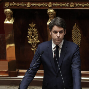 Faisant preuve d'autodérision ou perdant son temps avec une vidéo Instagram, selon les points de vue
Discours de politique générale du Premier ministre, Gabriel Attal à l'Assemblée nationale, à Paris, France, le 30 janvier 2024. © Stéphane Lemouton/Bestimage