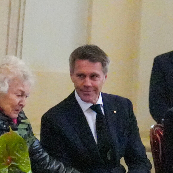 Maria Pia de Savoie et le prince Emmanuel-Philibert de Savoie - Veillée funèbre du prince Victor-Emmanuel de Savoie, en l'Eglise de Sant'Uberto à Turin, en présence de sa veuve Marina Ricolfi-Doria, de son fils, le prince Emmanuel-Philibert de Savoie avec sa femme la princesse Clotilde Courau et leurs filles les princesses Vittoria et Louisa, le 9 février 2024. Le fils du dernier roi d'Italie s'est éteint le 3 février 2024 à l'âge de 86 ans. 