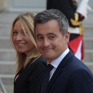 Gérald Darmanin, ministre de l'Action et des Comptes publics, et sa femme Rose-Marie Devillers - Arrivées au dîner d'Etat organisé pour la visite du président itlalien Sergio Mattarella au Palais de l'Elysée à Paris, le 5 juillet 2021.
