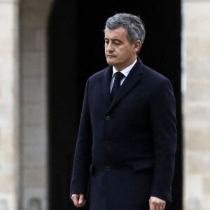 et leurs deux enfants.
Le ministre de l'intérieur et des Outre-mer, Gérald Darmanin lors de la cérémonie d'hommage aux héros de la gendarmerie nationale, aux Invalides à Paris. Le 16 février 2024. © Stéphane Lemouton / Bestimage