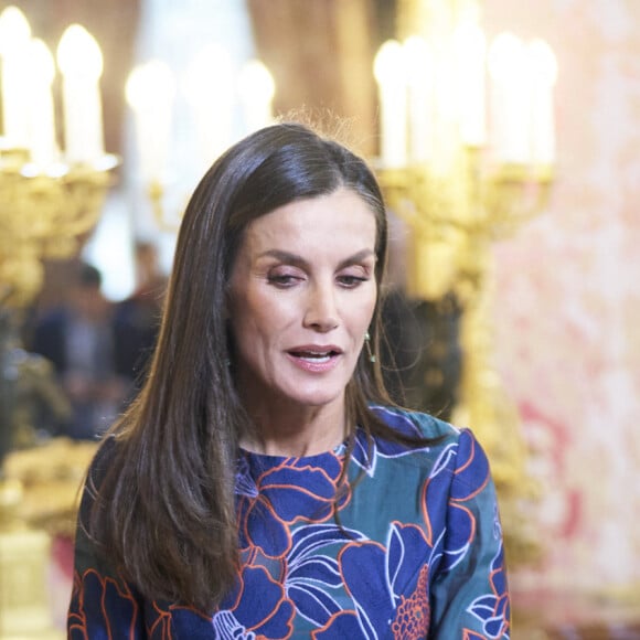 Dont une femme qu'elle aime beaucoup, la Première Dame du Guatemala. 
Le roi Felipe VI et la reine Letizia d'Espagne, organisent un déjeuner d'Etat à l'occasion de la visite de Bernardo Arevalo, président du Guatemala, au palais royal à Madrid, le 22 février 2024. 