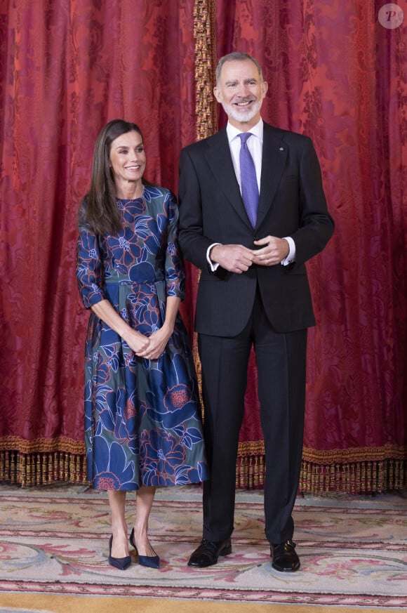 Le roi Felipe VI et la reine Letizia d'Espagne, organisent un déjeuner d'Etat à l'occasion de la visite de Bernardo Arevalo, président du Guatemala, au palais royal à Madrid, le 22 février 2024. 
