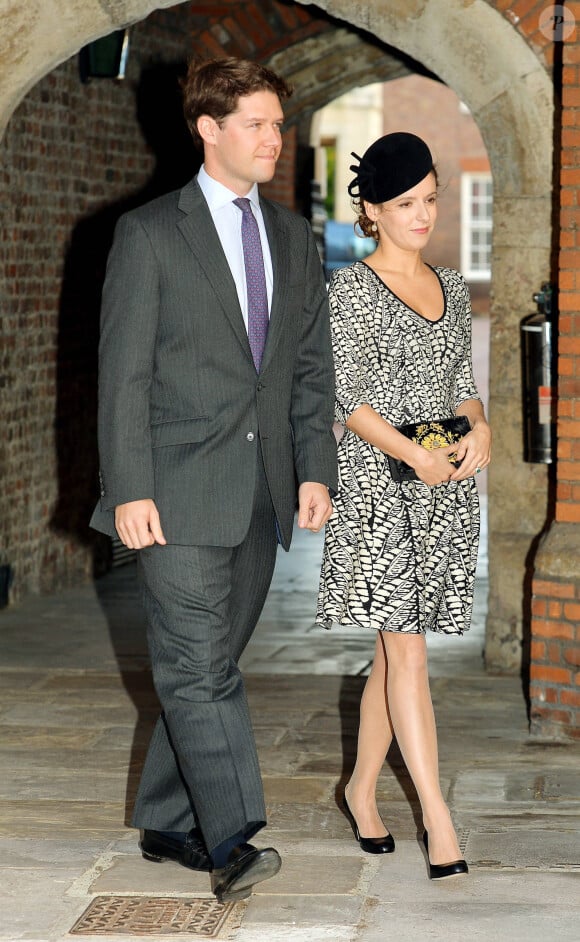 Emilia Jardine-Paterson (marraine) et son mari David - Le prince William, duc de Cambridge, et Kate Catherine Middleton, duchesse de Cambridge, ont baptise leur fils, le prince George, en la chapelle royale du palais St James a Londres. Le 23 octobre 2013 