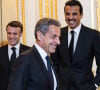 Pour un dîner d'état en l'honneur de l'Emir du Qatar.
Nicolas Sarkozy, Le président Emmanuel Macron, l'émir du Qatar son altesse Tamim ben Hamad Al Thani - Le président Emmanuel Macron et l'émir du Qatar accueillent les invités au dîner d'état en l'honneur de l'émir au palais de l'Elysée à Paris le 27 février 2024. © Eric Tschaen / Pool / Bestimage 