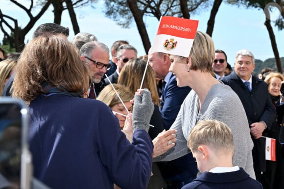 Le prince de Monaco fête son anniversaire (66 ans) avec la princesse Charlène de Monaco et leurs enfants sur la Place du Palais princier de Monaco, le 14 mars 2024. © Bruno Bebert/Bestimage 