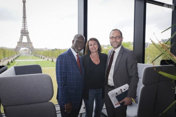 Maurice Bandaman (Ambassadeur de Côte d'Ivoire en France), Maud Ankaoua, Jean-Baptiste Passé (Directeur Général du Festival du Livre) au Festival du Livre de Paris 2023 au Grand Palais Éphémère le 23 avril 2023. © Jack Tribeca / Bestimage 