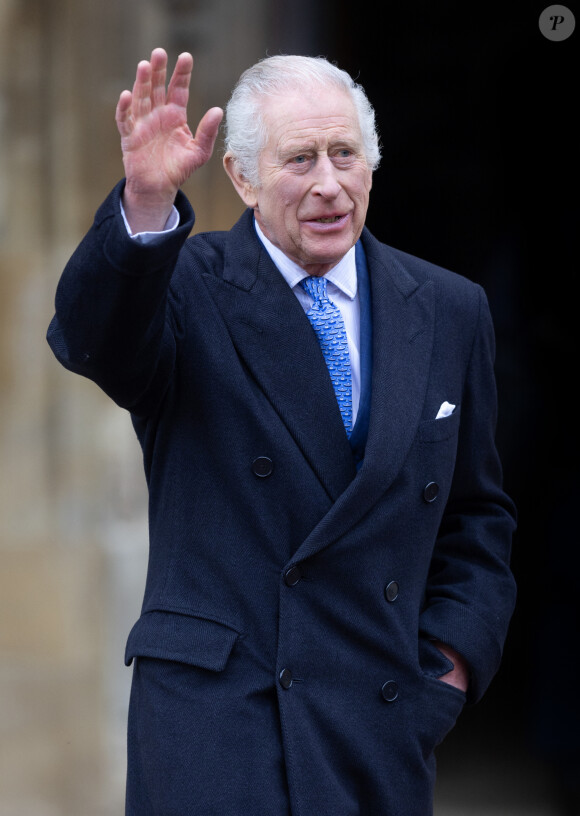 Le roi Charles III d'Angleterre - Les membres de la famille royale britannique arrivent à la chapelle Saint-George pour assister à la messe de Pâques. Windsor, le 31 mars 2024. 