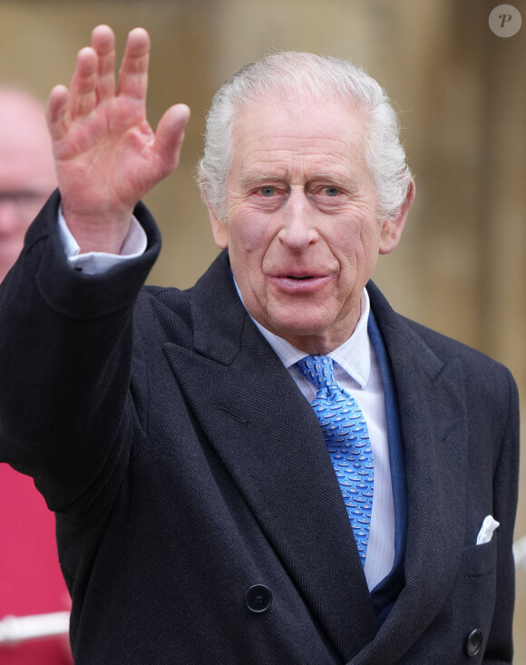 Le roi Charles III d'Angleterre - Les membres de la famille royale britannique arrivent à la chapelle Saint-George pour assister à la messe de Pâques. Windsor, le 31 mars 2024. 