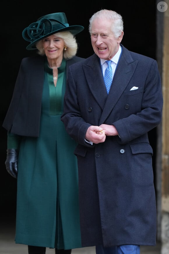 Le roi Charles III d'Angleterre et Camilla Parker Bowles, reine consort d'Angleterre - Les membres de la famille royale britannique arrivent à la chapelle Saint-George pour assister à la messe de Pâques. Windsor, le 31 mars 2024. 