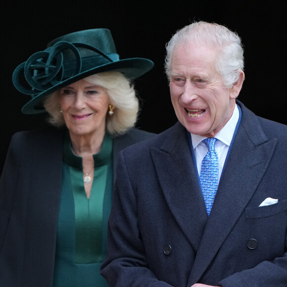 Le roi Charles III d'Angleterre et Camilla Parker Bowles, reine consort d'Angleterre - Les membres de la famille royale britannique arrivent à la chapelle Saint-George pour assister à la messe de Pâques. Windsor, le 31 mars 2024. 