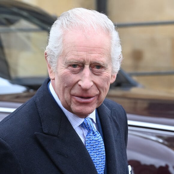 Le roi Charles III d'Angleterre - Les membres de la famille royale britannique arrivent à la chapelle Saint-George pour assister à la messe de Pâques. Windsor, le 31 mars 2024. 