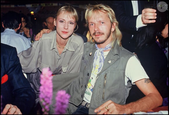 La chanteuse Dorothée et le chanteur Renaud lors des "six jours de bercy" en 1986