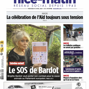 Le journal Nice-matin du 10 avril 2024 avec Brigitte Bardot