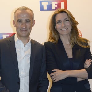 Gilles Bouleau et Anne-Claire Coudray - Conférence de presse de TF1 pour le lancement de l'Euro 2016 à Paris le 17 mai 2016. © Coadic Guirec/Bestimage