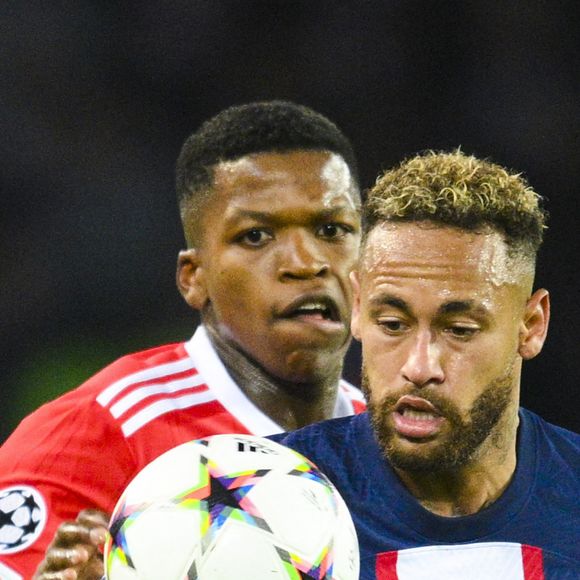 Neymar Jr (PSG) vs Florentino (Benfica) - Match retour de Ligue Des Champions 2022 (LDC) entre le PSG et Benfica (1-1) au Parc des Princes à Paris le 11 octobre 2022.