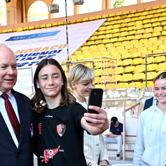 Le prince Albert II de Monaco et la princesse Charlene de Monaco ont assisté aux phases finales du 12eme Tournoi Sainte Devote au stade Louis II de Monaco, le 20 avril 2024.