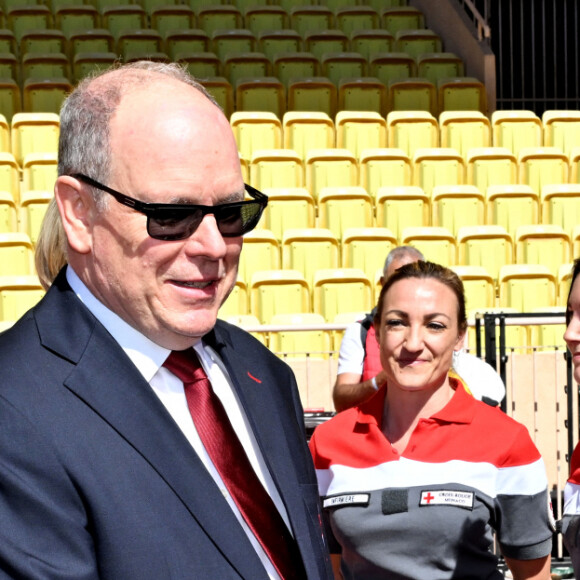 Le prince Albert II de Monaco et la princesse Charlene de Monaco ont assisté aux phases finales du 12eme Tournoi Sainte Devote au stade Louis II de Monaco, le 20 avril 2024.