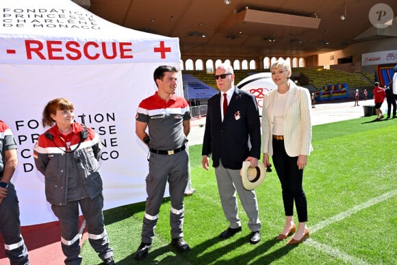 Le prince Albert II de Monaco et la princesse Charlene de Monaco ont assisté aux phases finales du 12eme Tournoi Sainte Devote au stade Louis II de Monaco, le 20 avril 2024.