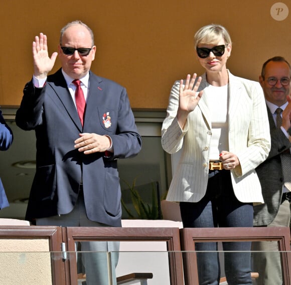 Le prince Albert II de Monaco et la princesse Charlene de Monaco ont assisté aux phases finales du 12eme Tournoi Sainte Devote au stade Louis II de Monaco, le 20 avril 2024.