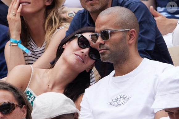 Tony Parker et Alizé Lim - Célébrités en tribunes des Internationaux de France de tennis de Roland Garros 2023 à Paris le 11 juin 2023. © Jacovides-Moreau/Bestimage 