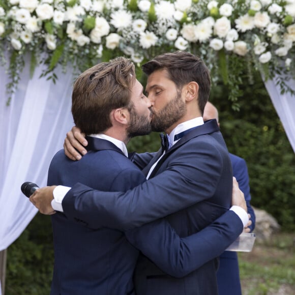 Exclusif - Cérémonie du mariage de Christophe Beaugrand et de Ghislain Gerin au Domaine de Blanche Fleur à Châteauneuf-de-Gadagne le 28 juillet 2018. © Marwan Moussa/Bestimage