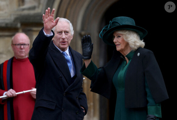 Le roi Charles III et la reine Camilla arrivent pour l'office des matines de Pâques à la chapelle St George du château de Windsor dans le Berkshire, au Royaume-Uni, le 31 mars 2024. Photo par Hollie Adams/PA Wire/ABACAPRESS.COM