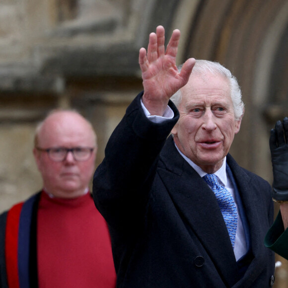 Le roi Charles III et la reine Camilla arrivent pour l'office des matines de Pâques à la chapelle St George du château de Windsor dans le Berkshire, au Royaume-Uni, le 31 mars 2024. Photo par Hollie Adams/PA Wire/ABACAPRESS.COM