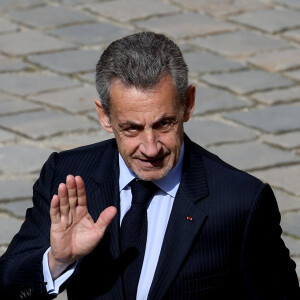 Nicolas Sarkozy lors de l'hommage national pour l'amiral Philippe de Gaulle dans la cour d'honneur de l'Hôtel national des Invalides à Paris le 20 mars 2024. © Dominique Jacovides / Bestimage 