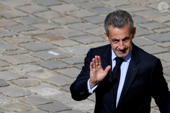 Nicolas Sarkozy lors de l'hommage national pour l'amiral Philippe de Gaulle dans la cour d'honneur de l'Hôtel national des Invalides à Paris le 20 mars 2024. © Dominique Jacovides / Bestimage 