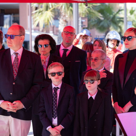 Le prince Albert II de Monaco et la princesse Charlène de Monaco assistent avec leurs enfants, le prince Jacques de Monaco, marquis des Baux, et la princesse Gabriella de Monaco, comtesse de Carladès, au baptême et à la bénédiction du nouveau bateau de sauvetage des sapeurs-pompiers monégasques, baptisé "Prince Jacques". Monaco, le 4 mai 2024. © Olivier Huitel/Pool Monaco/Bestimage 