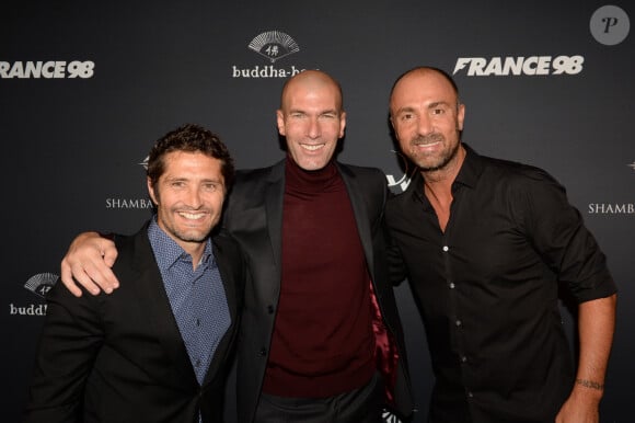 Bixente Lizarazu, Zinedine Zidane, Christophe Dugarry - A l'occasion des 20 ans de la victoire de l'équipe de France, les bleus 98 se sont rendus à un dîner organisé au Buddha Bar avec tous les joueurs et leur famille le 11 juin 2018. © Rachid Bellak/Bestimage