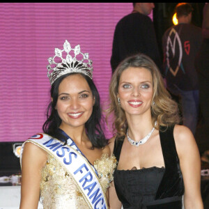 VALERIE BEGUE (MISS REUNION ET MISS FRANCE 2008) ET SYLVIE TELLIER - ELECTION MISS FRANCE 2008 A DUNKERQUE 