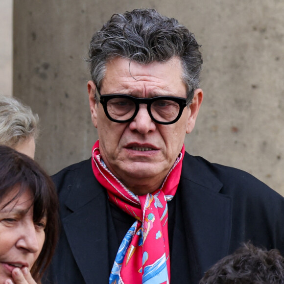 Anne Marcassus, Marc Lavoine, Pascal Duchène - Sorties des obsèques du prince Jean-Stanislas Poniatowski en l'Eglise polonaise à Paris, France, le 29 avril 2024. © Jacovides-Moreau/Bestimage 